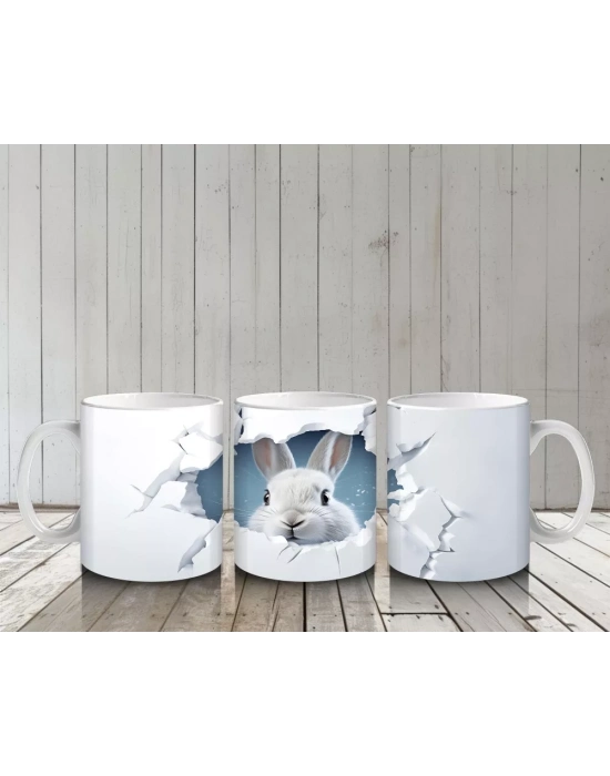 Çatlak Duvar Arasından Bakan Tavşan – Baskılı Kahve Kupası