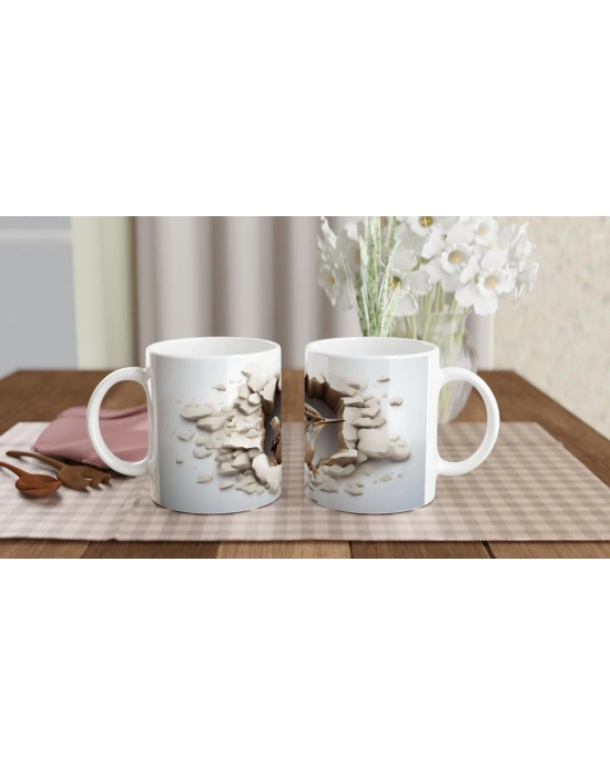 Çatlak Duvar Efektli Serçe Kuşu Temalı Baskılı Kupa Bardak