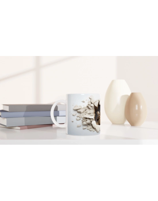 Çatlak Duvar Efektli Serçe Kuşu Temalı Baskılı Kupa Bardak