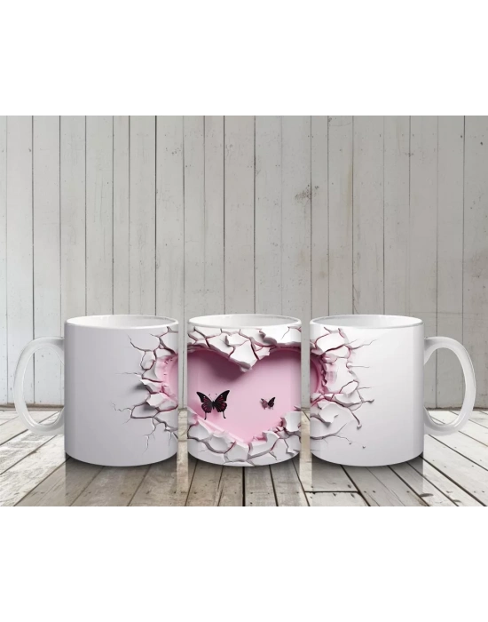 Çatlak Duvar Üzerinde Zarif Kelebekler – Baskılı Kahve Kupası