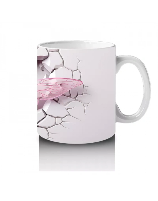 Çatlak Duvarda Kalp Şeklinde Pembe Yusufçuk – Baskılı Kahve Kupası