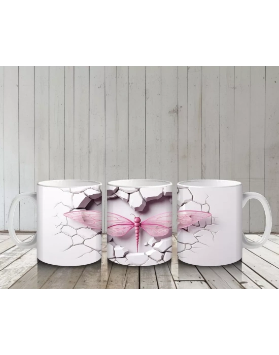 Çatlak Duvarda Kalp Şeklinde Pembe Yusufçuk – Baskılı Kahve Kupası