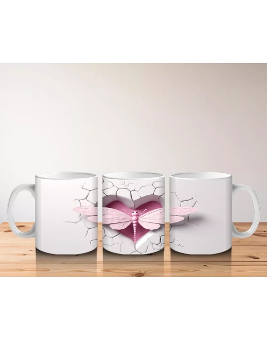 Çatlak Duvarda Kalp Şeklinde Pembe Yusufçuklar – Baskılı Kahve Kupası