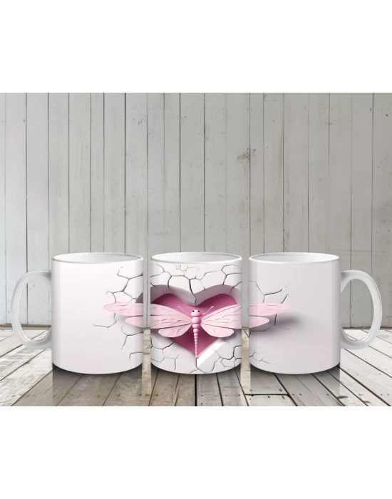 Çatlak Duvarda Kalp Şeklinde Pembe Yusufçuklar – Baskılı Kahve Kupası