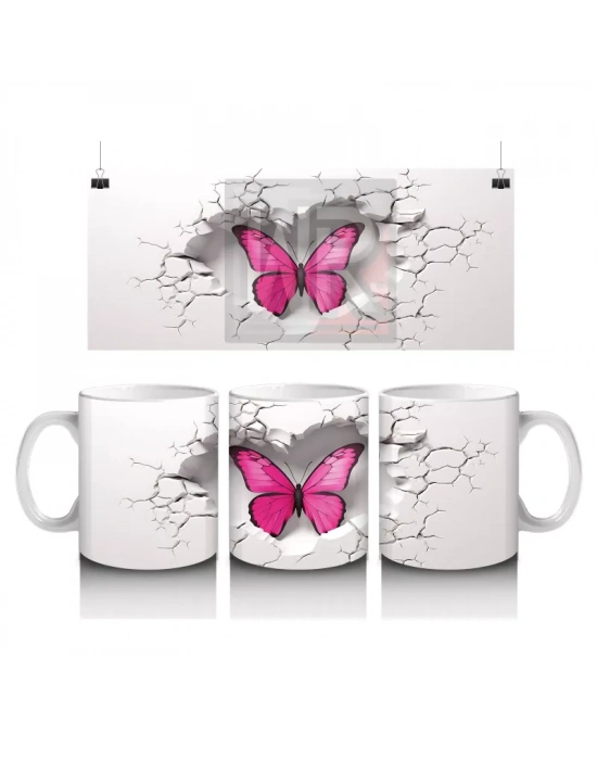 Çatlak Duvarda Parlayan Pembe Kelebek – Baskılı Kahve Kupası