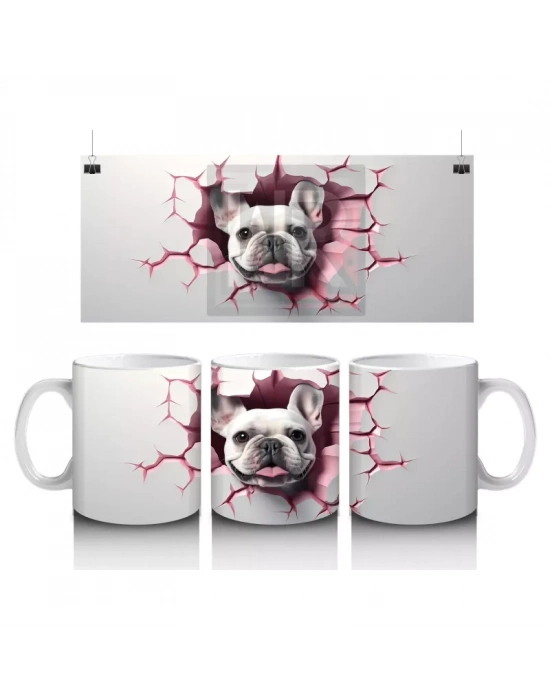 Çatlak Duvarda Sert Bakışlı Fransız Bulldog – Baskılı Kahve Kupası