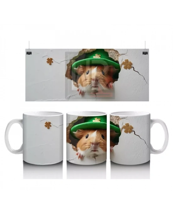 Çatlak Duvarda St. Patrick Şapkalı Sevimli Sincap – Baskılı Kahve Kupası