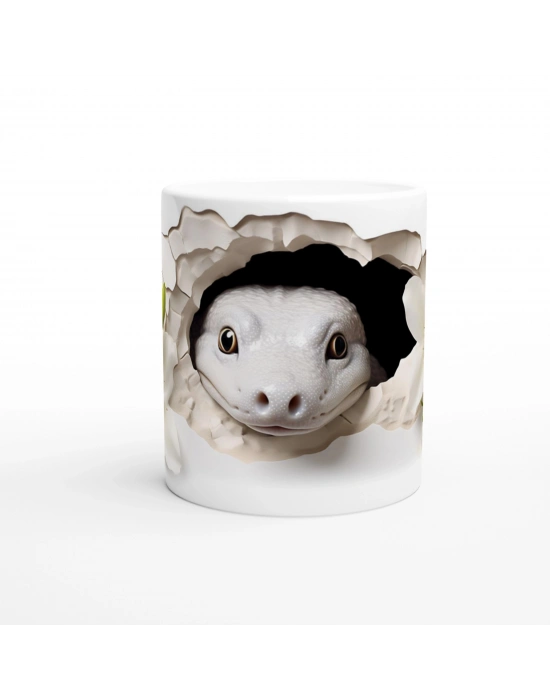 Çatlak Duvardan Bakan Albino Kertenkele Temalı Baskılı Kupa Bardak