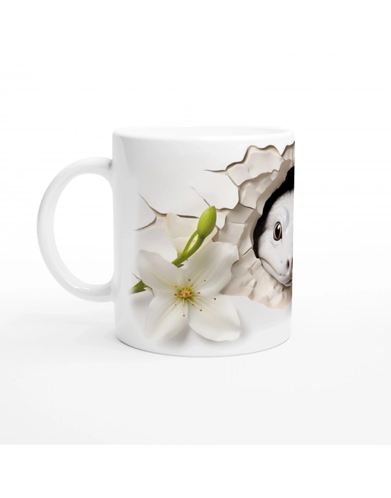 Çatlak Duvardan Bakan Albino Kertenkele Temalı Baskılı Kupa Bardak