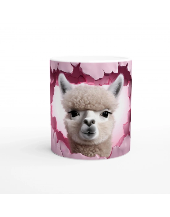 Çatlak Duvardan Bakan Alpaka Temalı Baskılı Kupa Bardak