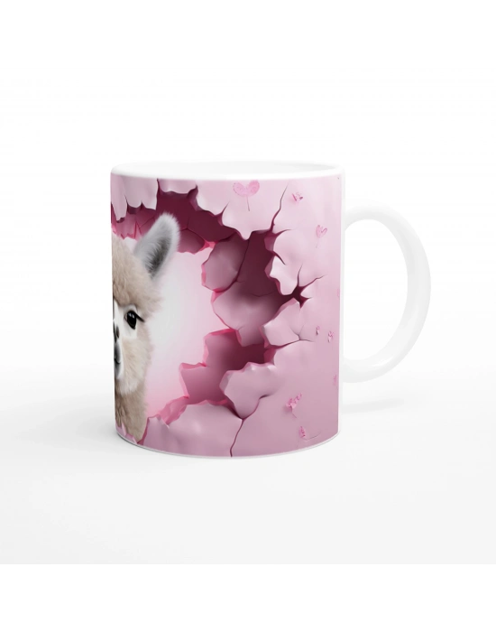 Çatlak Duvardan Bakan Alpaka Temalı Baskılı Kupa Bardak