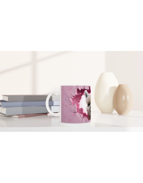 Çatlak Duvardan Bakan Alpaka Temalı Baskılı Kupa Bardak