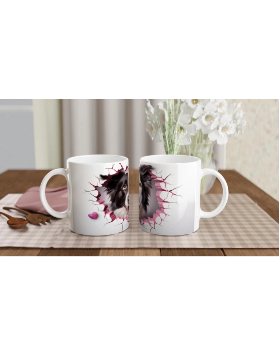 Çatlak Duvardan Bakan Border Collie Temalı Baskılı Kupa Bardak