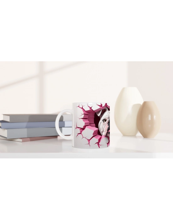 Çatlak Duvardan Bakan Bulldog Temalı Baskılı Kupa Bardak