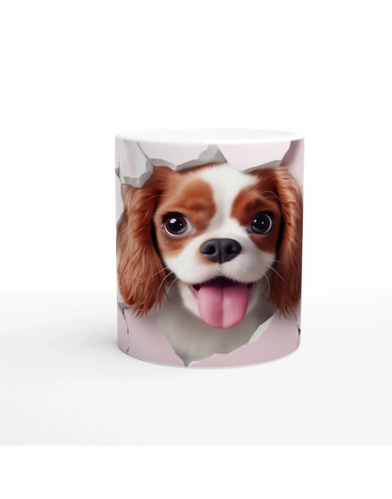 Çatlak Duvardan Bakan Cavalier King Charles Temalı Baskılı Kupa Bardak