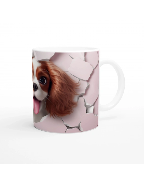 Çatlak Duvardan Bakan Cavalier King Charles Temalı Baskılı Kupa Bardak