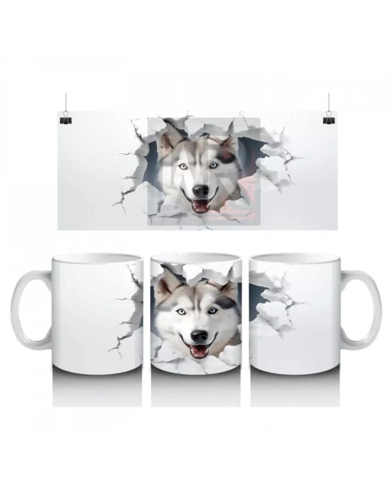 Çatlak Duvardan Bakan Gri Kurt – Baskılı Kahve Kupası