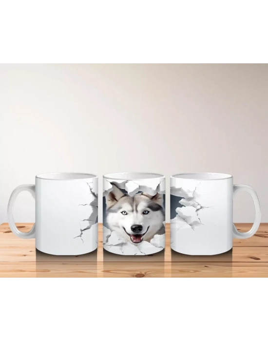 Çatlak Duvardan Bakan Gri Kurt – Baskılı Kahve Kupası