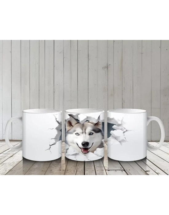 Çatlak Duvardan Bakan Gri Kurt – Baskılı Kahve Kupası