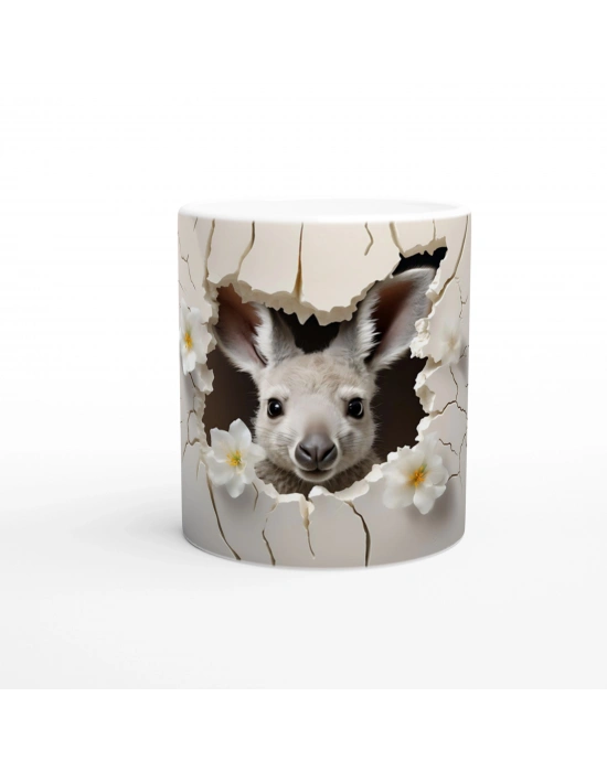 Çatlak Duvardan Bakan Kanguru Temalı Baskılı Kupa Bardak