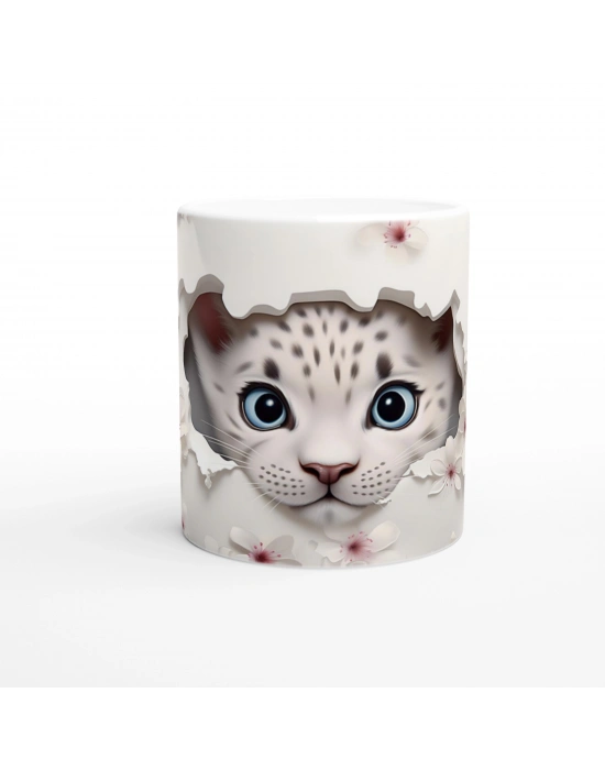 Çatlak Duvardan Bakan Kar Leoparı Yavrusu Temalı Baskılı Kupa Bardak