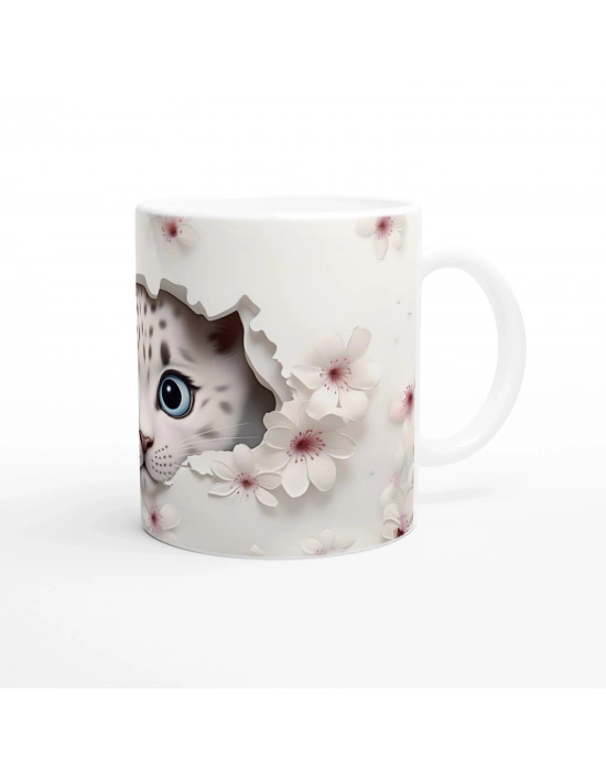 Çatlak Duvardan Bakan Kar Leoparı Yavrusu Temalı Baskılı Kupa Bardak