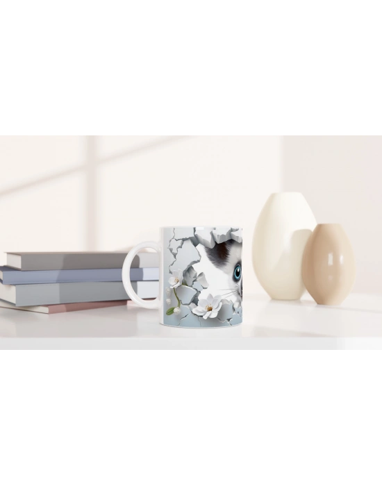 Çatlak Duvardan Bakan Lemur Temalı Baskılı Kupa Bardak