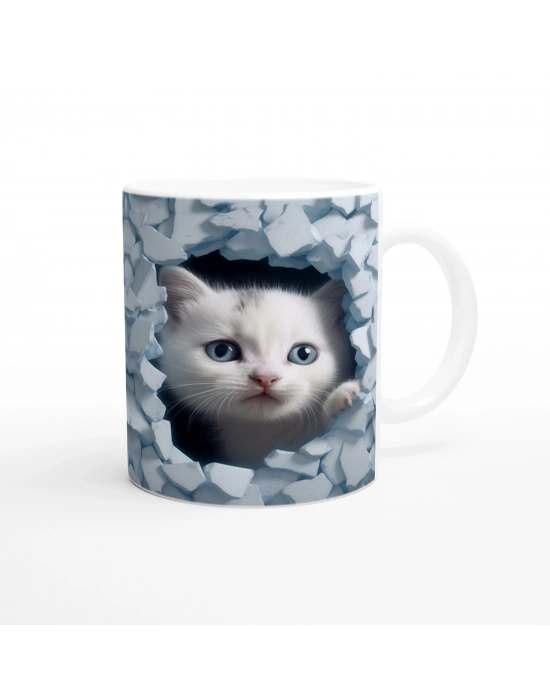 Çatlak Duvardan Bakan Mavi Gözlü Yavru Kediler Temalı Baskılı Kupa Bardak
