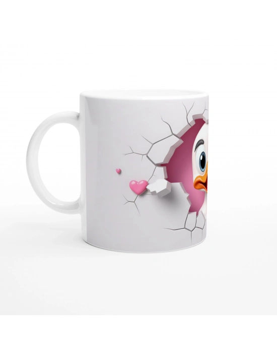 Çatlak Duvardan Bakan Neşeli Ördek Temalı Baskılı Kupa Bardak