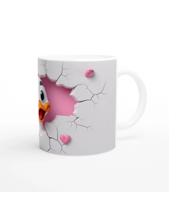 Çatlak Duvardan Bakan Neşeli Ördek Temalı Baskılı Kupa Bardak