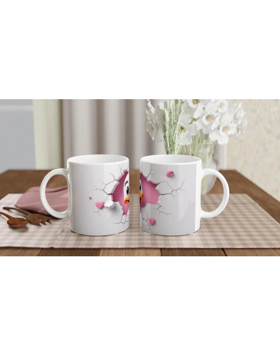 Çatlak Duvardan Bakan Neşeli Ördek Temalı Baskılı Kupa Bardak