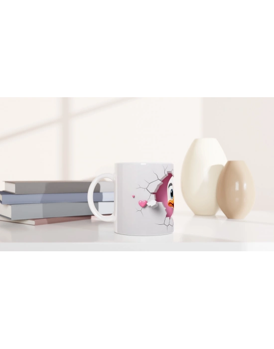 Çatlak Duvardan Bakan Neşeli Ördek Temalı Baskılı Kupa Bardak