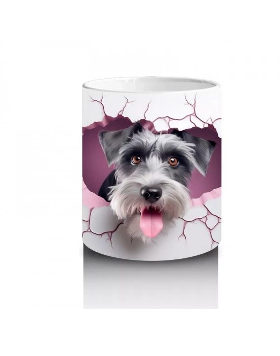 Çatlak Duvardan Bakan Neşeli Schnauzer – Baskılı Kahve Kupası