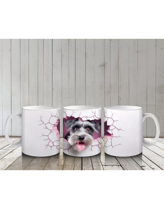 Çatlak Duvardan Bakan Neşeli Schnauzer – Baskılı Kahve Kupası
