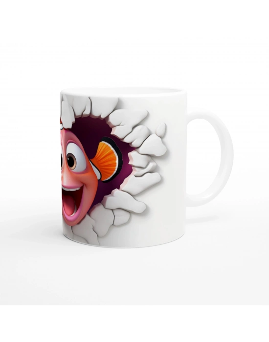 Çatlak Duvardan Bakan Palyaço Balığı Temalı Baskılı Kupa Bardak