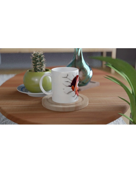 Çatlak Duvardan Bakan Palyaço Balığı Temalı Baskılı Kupa Bardak