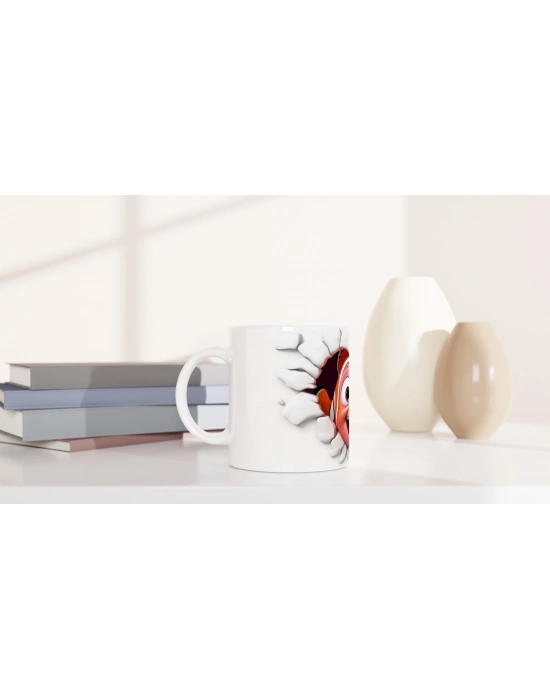 Çatlak Duvardan Bakan Palyaço Balığı Temalı Baskılı Kupa Bardak