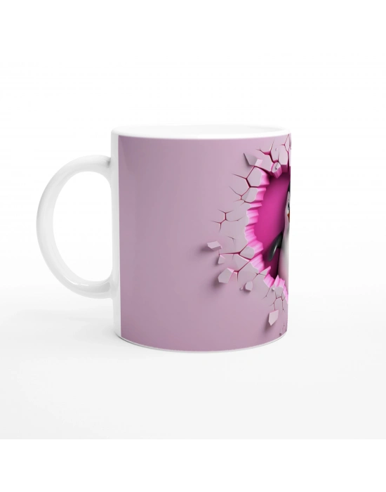 Çatlak Duvardan Bakan Penguen Temalı Baskılı Kupa Bardak