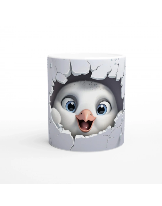 Çatlak Duvardan Bakan Penguen Yavrusu Temalı Baskılı Kupa Bardak