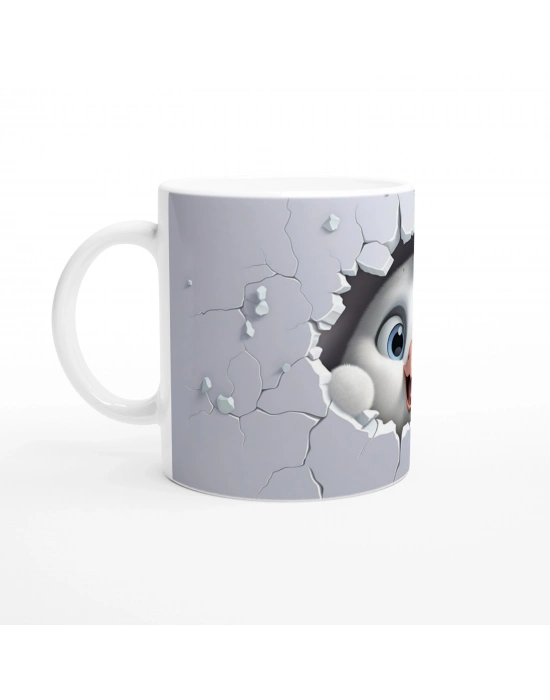 Çatlak Duvardan Bakan Penguen Yavrusu Temalı Baskılı Kupa Bardak