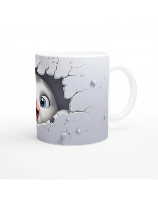 Çatlak Duvardan Bakan Penguen Yavrusu Temalı Baskılı Kupa Bardak