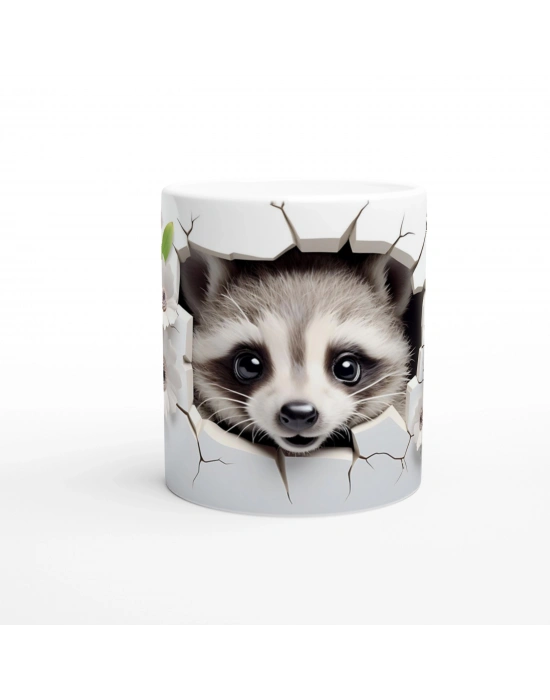 Çatlak Duvardan Bakan Rakun Temalı Baskılı Kupa Bardak