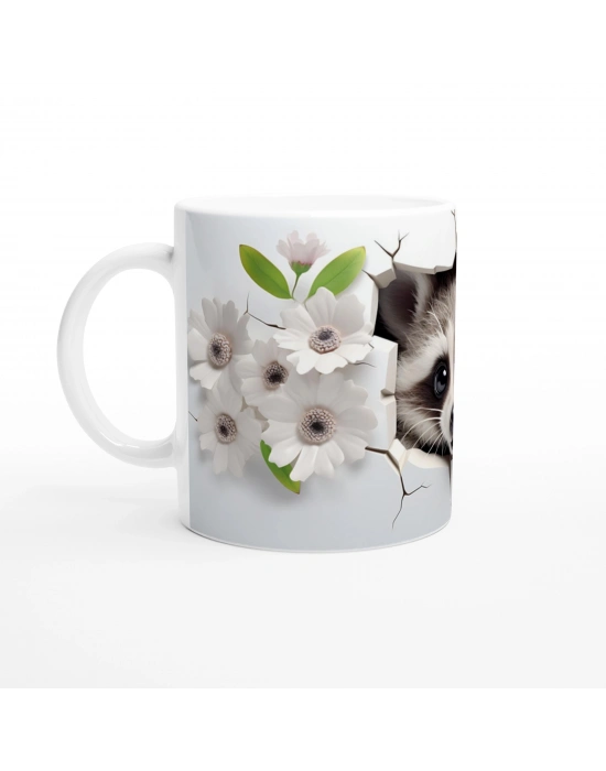 Çatlak Duvardan Bakan Rakun Temalı Baskılı Kupa Bardak