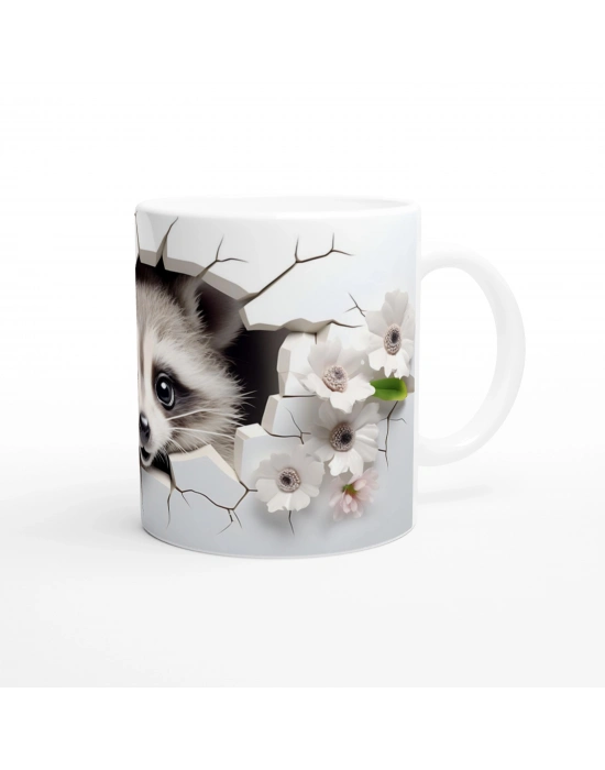 Çatlak Duvardan Bakan Rakun Temalı Baskılı Kupa Bardak