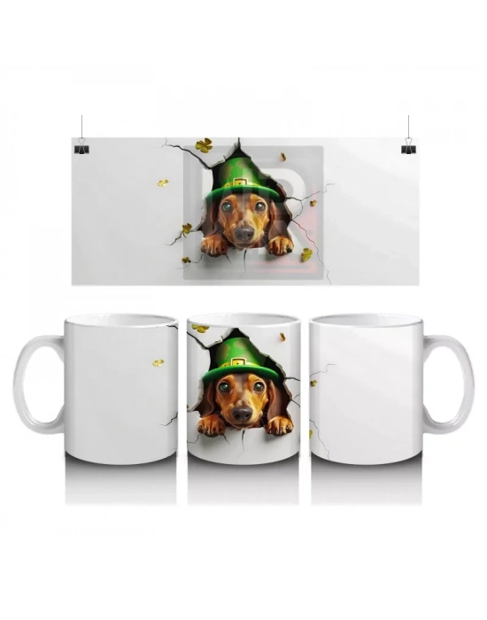 Çatlak Duvardan Bakan Şapkalı Beagle – Baskılı Kahve Kupası