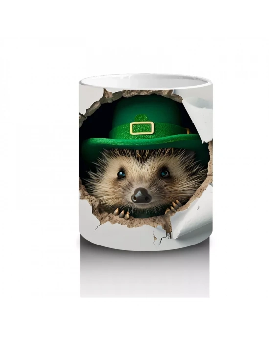 Çatlak Duvardan Bakan Şapkalı Kirpi – Baskılı Kahve Kupası