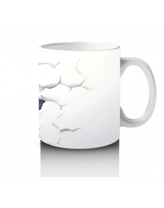 Çatlak Duvardan Bakan Sevimli Beyaz Tavşan – Baskılı Kahve Kupası