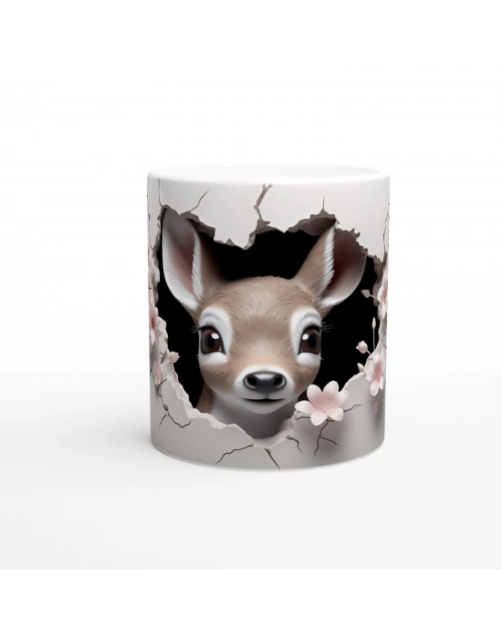 Çatlak Duvardan Bakan Sevimli Geyik Yavrusu Temalı Baskılı Kupa Bardak