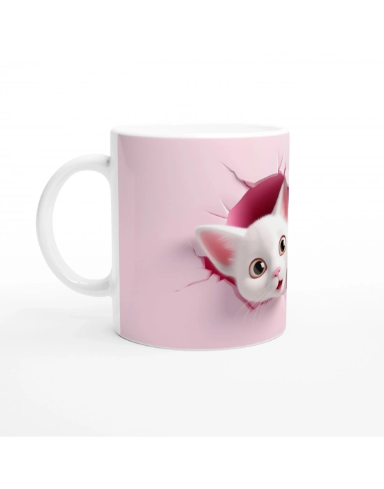 Çatlak Duvardan Bakan Sevimli İkiz Kediler Temalı Baskılı Kupa Bardak