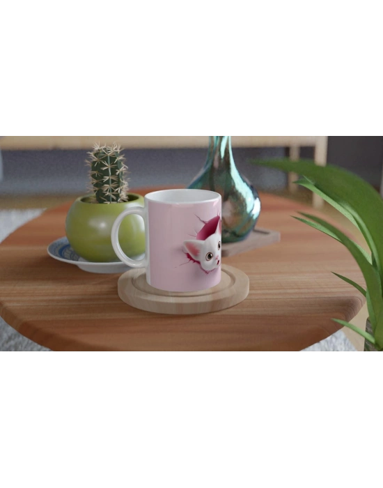 Çatlak Duvardan Bakan Sevimli İkiz Kediler Temalı Baskılı Kupa Bardak